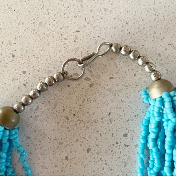 Turquoise Colored Beaded Rope Strand Necklace 9” Drop Silver Clasp - Picture 3 of 3